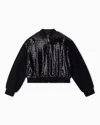 Armani Exchange Full-zip Bomber Jacket With A Sequin Front Panel In Black