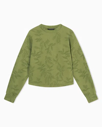 Armani Exchange Garment-dyed Crewneck Sweatshirt In Diagonal French Terry Cotton In Green