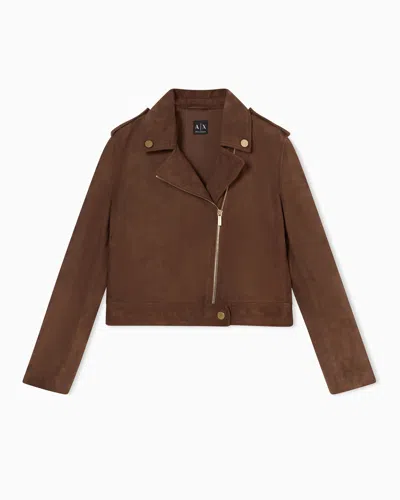 Armani Exchange Genuine Suede Leather Jacket In Brown