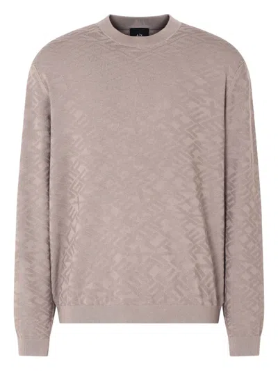 Armani Exchange Geometric-pattern Crew-neck Sweater In Brown