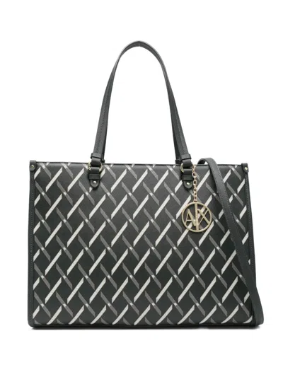 Armani Exchange Geometric-pattern Tote Bag In Green