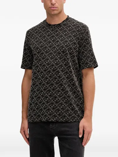 Armani Exchange Geometric-print T-shirt In Black