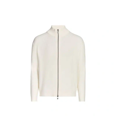 Armani Exchange Gilet Côtelé En Laine Et Coton Mélangés In White