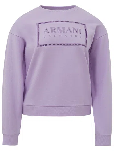 Armani Exchange Glicine Sweatshirt With Perforated Logo In Violet