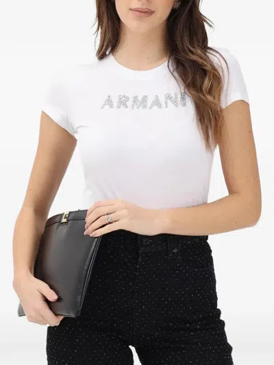 Armani Exchange Glitter-logo T-shirt In White