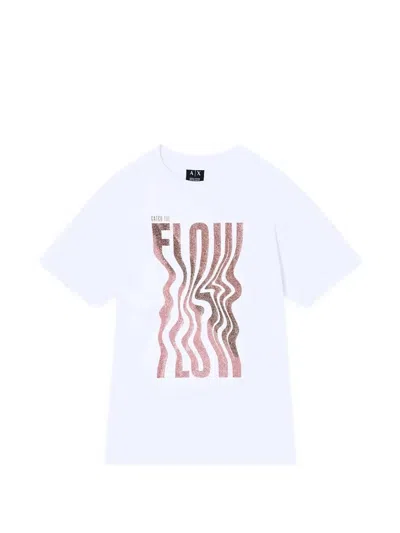 Armani Exchange Glitter-print Cotton T-shirt In White