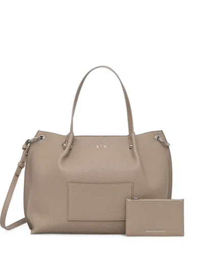 Armani Exchange Grained-effect Shoulder-strap Tote Bag In Brown