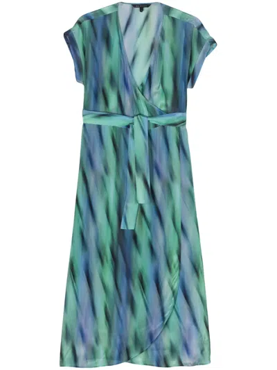 Armani Exchange Graphic-print Belted Maxi Dress In Blue | ModeSens