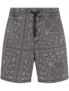 Armani Exchange Cotton And Linen Bermuda Shorts With Kaleidoscope Print In Grey
