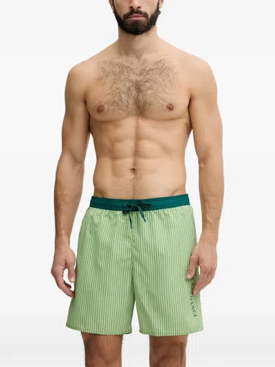 Armani Exchange 스트라이프 프린트 드로스트링 웨이스트 스윔 쇼츠 In Green