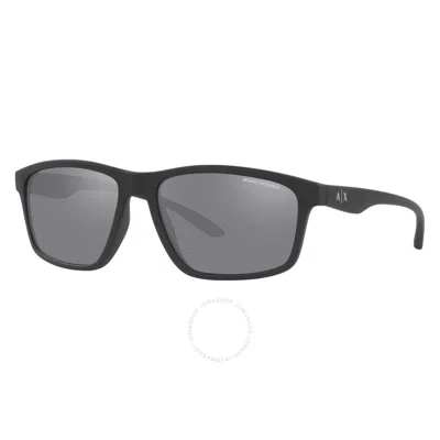 Armani Exchange Grey Mirror Rectangular Men's Sunglasses Ax4122s 80786g 59 In Black