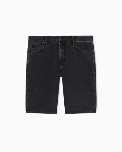 Armani Exchange Grey Wash Denim Shorts Stretch Cotton In Gray