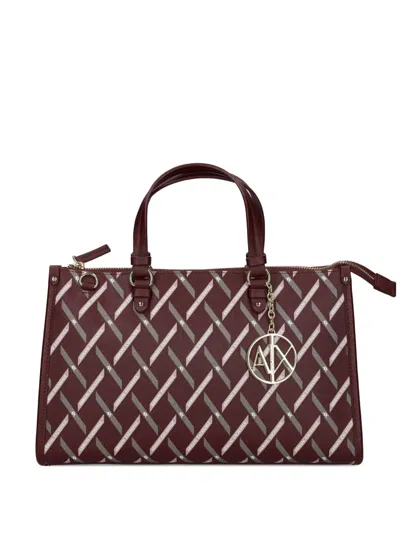 Armani Exchange Gynger Monogram Top-handle Tote Bag In Red