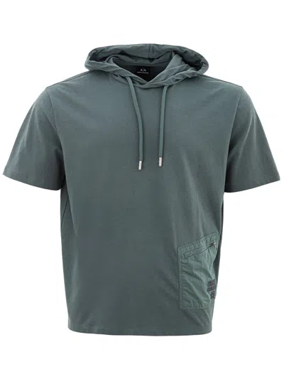 Armani Exchange Half Sleeves Shirt With Hood In Gray