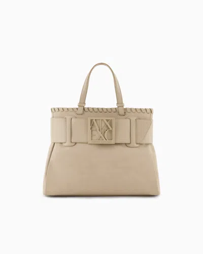 Armani Exchange Handbag With Asv Logo Detail In Beige