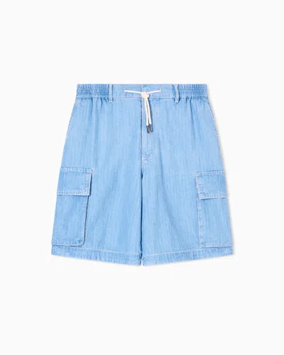 Armani Exchange Herringbone Cotton Cargo Bermuda In Blue