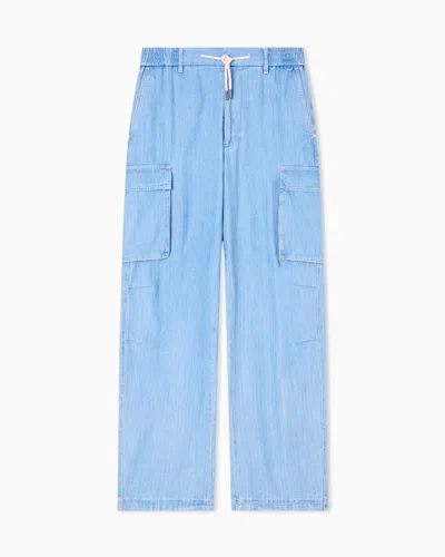 Armani Exchange Herringbone Cotton Cargo Pants In Blue