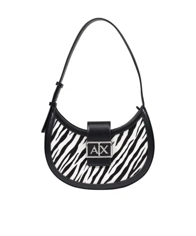 Armani Exchange Hobo Shoulder Bag In Coated Fabric In Animal Print