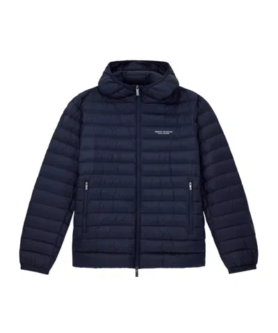 Armani Exchange Hooded Down Jacket In Blue