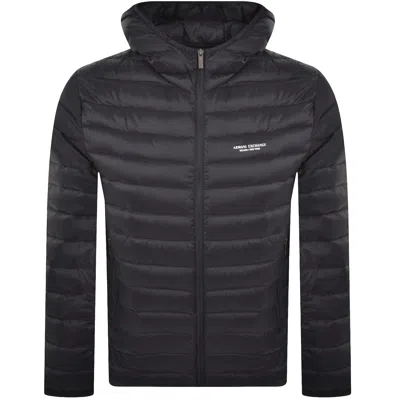 Armani Exchange Hooded Down Jacket Navy In Black