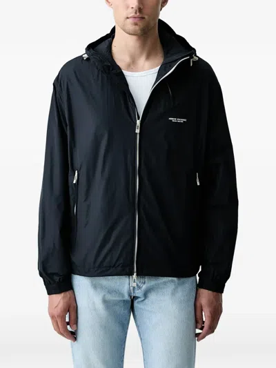 Armani Exchange Hooded Logo-print Jacket In Blue