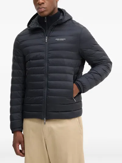 Armani Exchange Hooded Padded Jacket In Blue