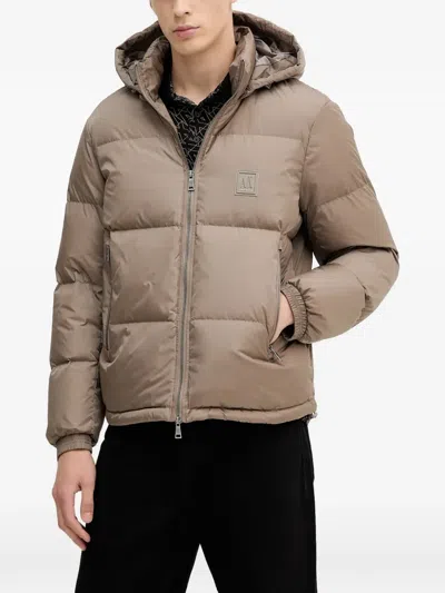 Armani Exchange Hooded Puffer Jacket In Neutral