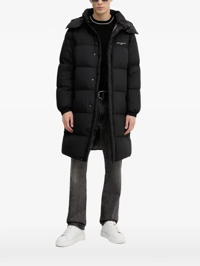 Armani Exchange Hooded Quilted Coat In Black