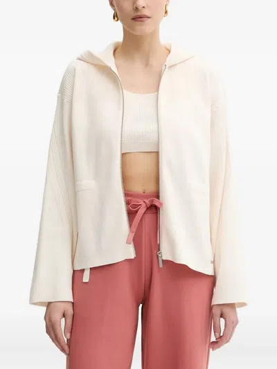 Armani Exchange Hooded Ribbed Knit Cardigan In White