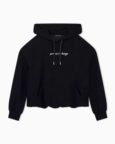 Armani Exchange Hooded Sweatshirt In Viscose Stretch Scuba In Black