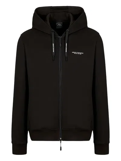 Armani Exchange Hooded Zip-up Hoodie In Black