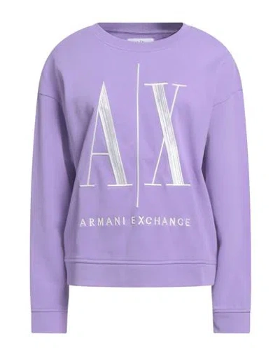 Armani Exchange Icon Period Woman Sweatshirt Lilac Size L Cotton In Purple