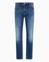Armani Exchange J13 Slim Fit Jeans In Stone Washed Cotton Denim With Rips In Blue