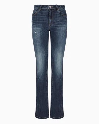 Armani Exchange J65 Flared Fit Jeans In Satin Cotton Denim In Blue