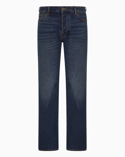 Armani Exchange J88 Relaxed Straight Jeans In Stone Washed Cotton Denim In Blue