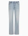 Armani Exchange J88 Relaxed Straight Jeans In Stone Washed Cotton Denim In Blue