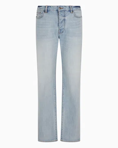 Armani Exchange J88 Relaxed Straight Jeans In Stone Washed Cotton Denim In Blue