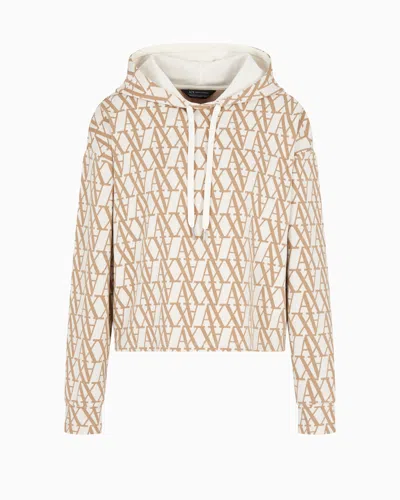 Armani Exchange Jacquard Fabric Sweatshirt With Allover Logo In Neutral