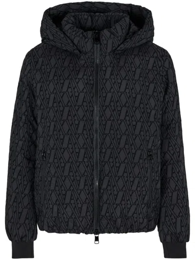 Armani Exchange Jacquard Pattern Hooded Jacket In 黑色