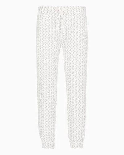 Armani Exchange Jogger Pants In Fabric With Allover Logo Pattern In White