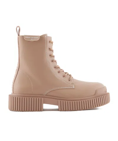 Armani Exchange Lace-up Leather Ankle Boots In Nude