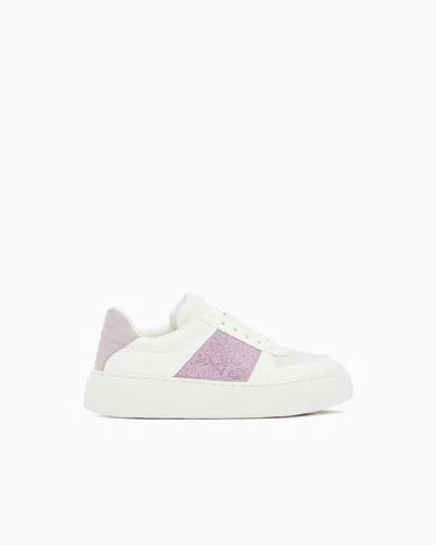 Armani Exchange Lace-up Low-top Sneakers In Textured Mesh With A Thick Sole In White