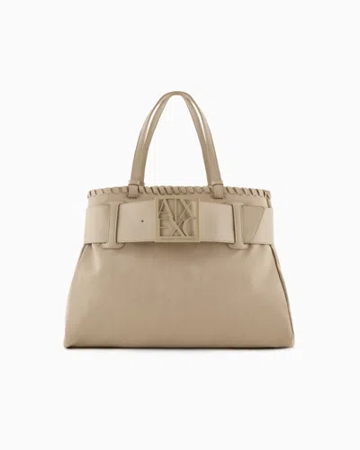 Armani Exchange Large Shoulder Bag With Asv Logo Detail In Neutral