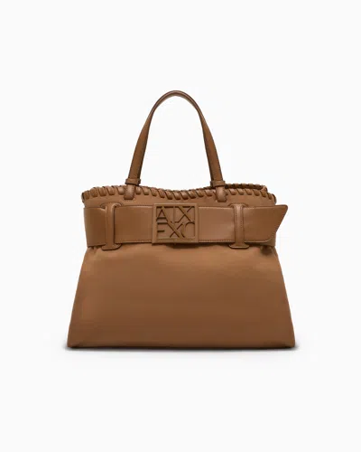 Armani Exchange Large Shoulder Bag With Asv Logo Detail In Brown