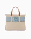 Armani Exchange Large Tote Bag With Double Handles And Shoulder Strap In Beige