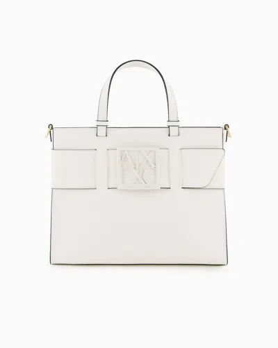 Armani Exchange Large Tote Bag With Double Handles And Shoulder Strap In White