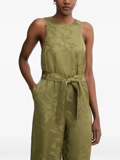 Armani Exchange Leaf-jacquard Belted Jumpsuit In Multi