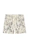 Armani Exchange Leaf-print Drawstring Shorts In Gray