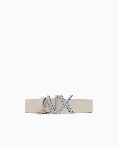 Armani Exchange Leather Belt With Logo In Beige