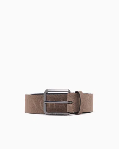 Armani Exchange Leather Belt With Logo In Beige